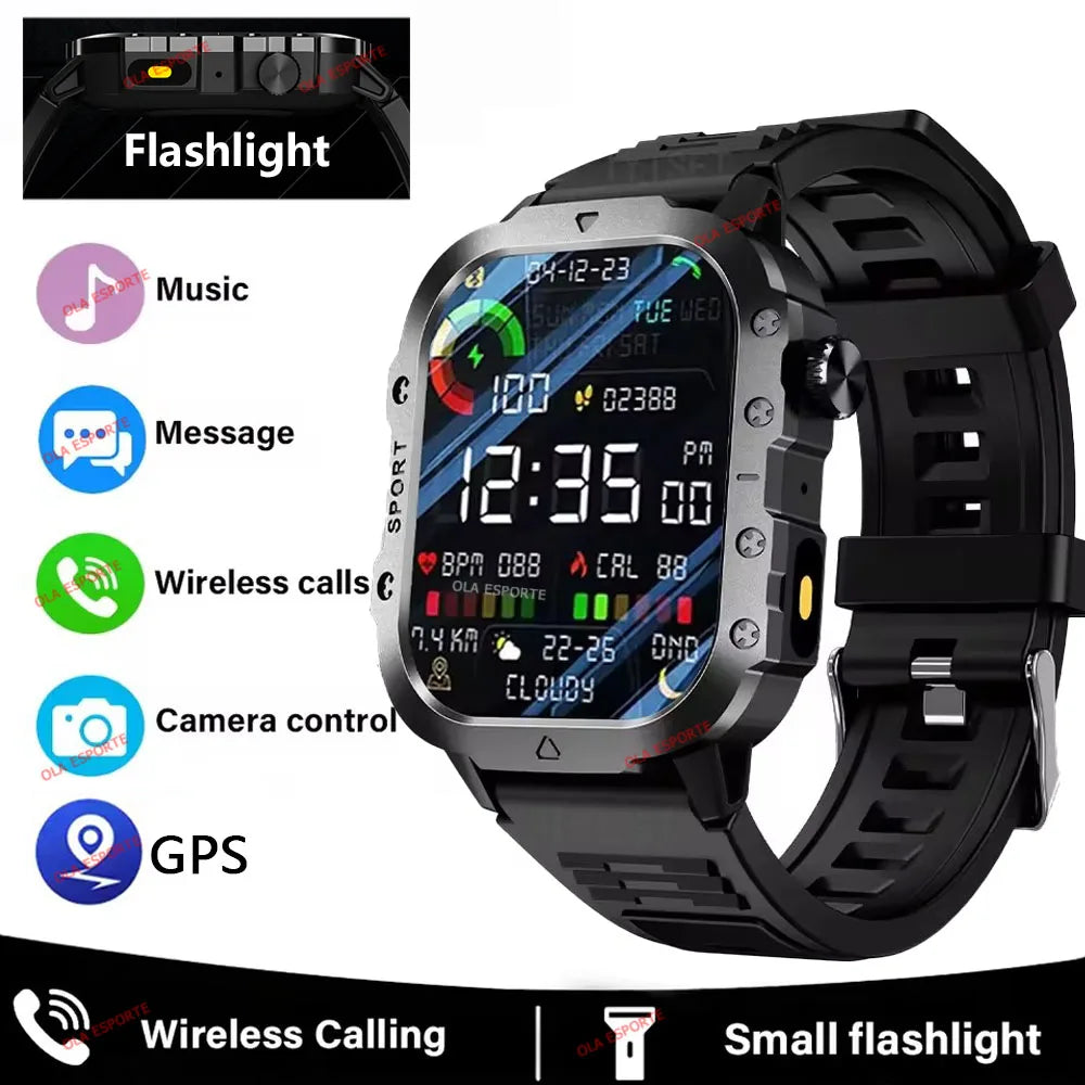 2026 Military SmartWatch Men IP68 5ATM Outdoor Sports Fitness Tracker Waterproof GPS Monitoring 1.96Inch BT Call For Android IOS