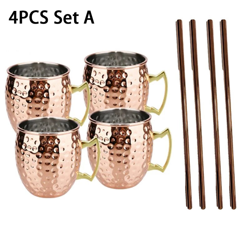 1-6PCS Stainless Steel Moscow Mule Beer Mugs Metal Copper Plated Hammered Anti-fall Beer Mug Cocktai Mugs Bar Banquet Drink Mugs
