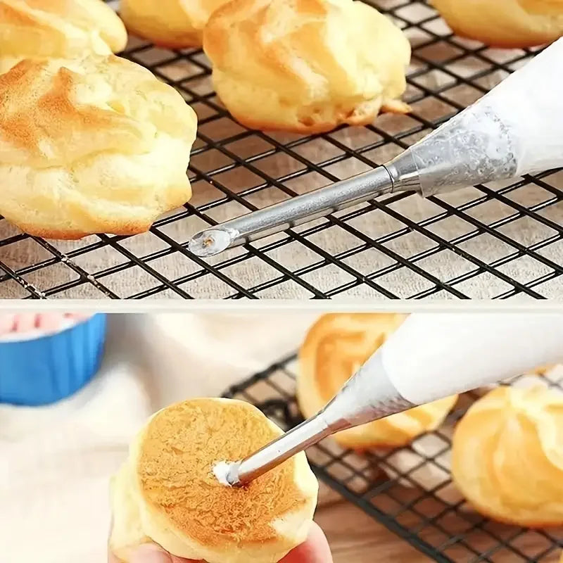 4Pcs Puff Pastry Piping Nozzle Set, Stainless Steel Decorating Tips for Cake Cupcake Cookie Cream Icing, Baking Tools for  Baker
