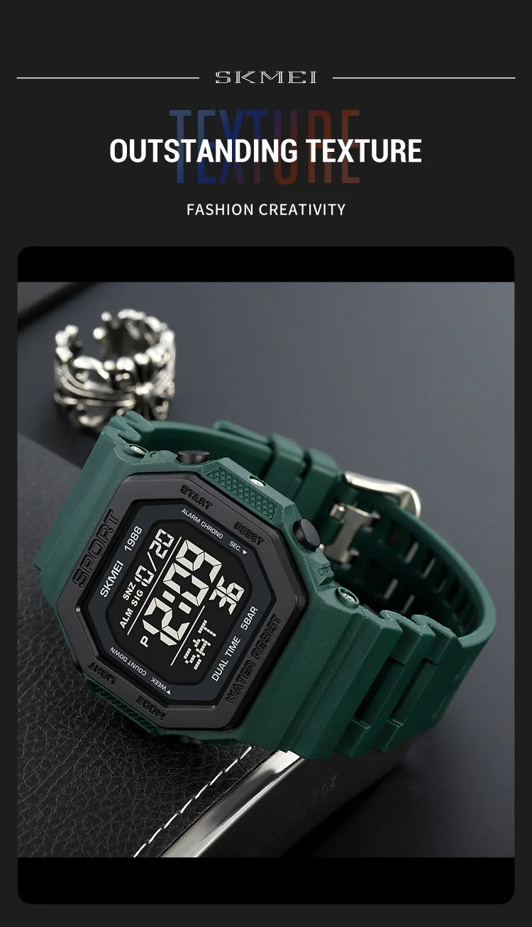 SKMEI 1988 Chrono Men Watch Luxury Brand Sport Watch Electronic Digital Male Wrist Clock Man 50M Waterproof Men's Watches 1988