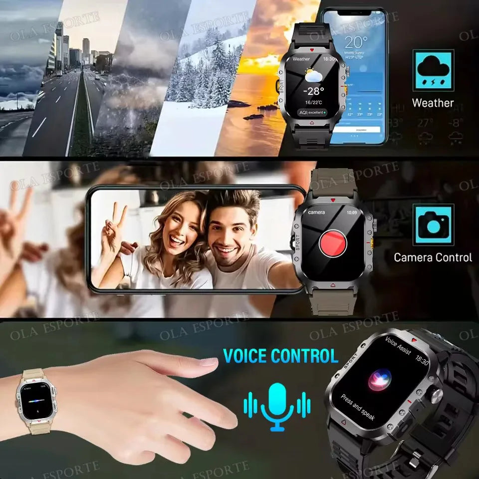 Military GPS Smart Watches For Men Flashlight Waterproof Outdoor Sport Tracker Bluetooth Call Smartwatch Man Women 2025 Pk h12