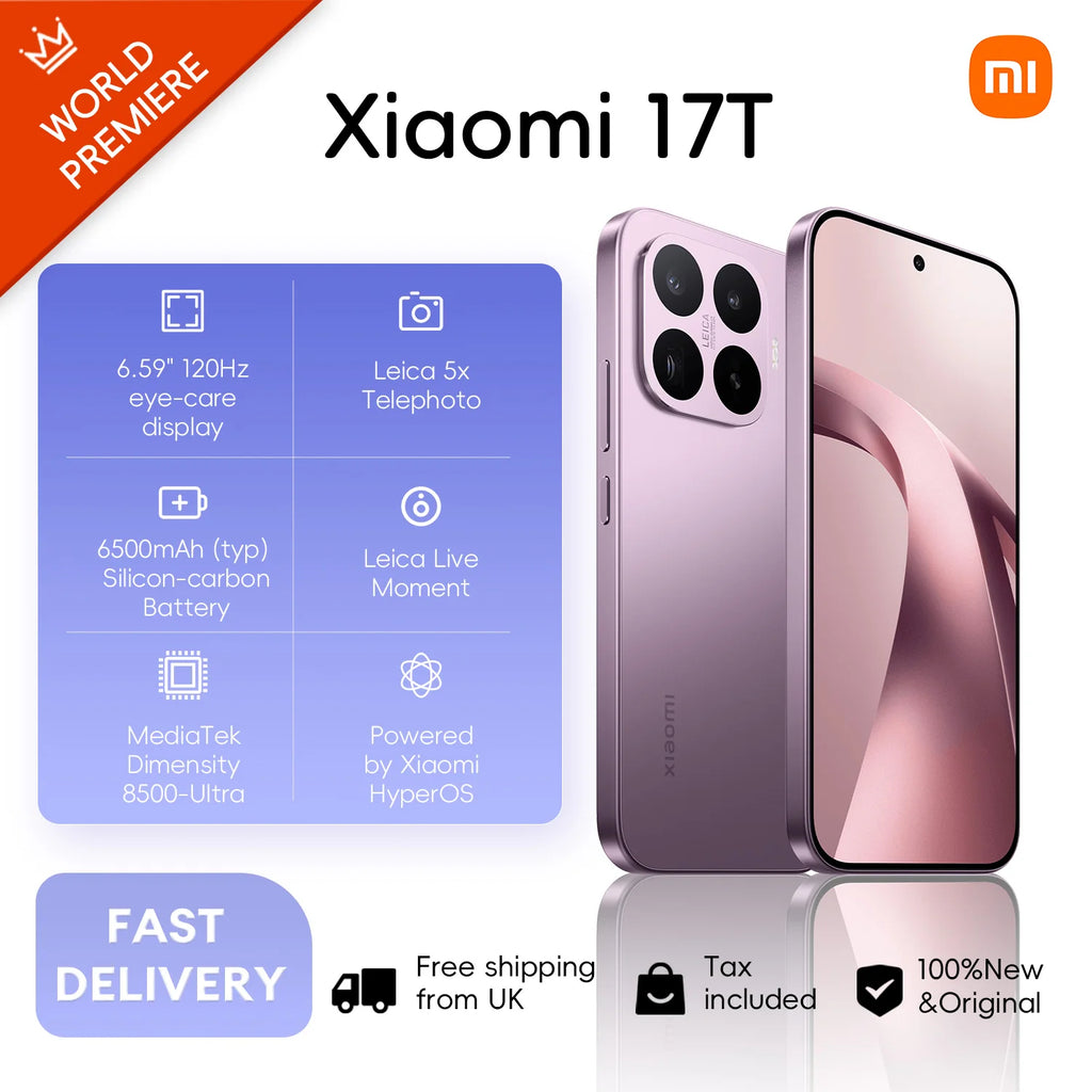 Xiaomi 17T 5G, 12+512GB Global Version, 6.59" 120Hz 1.5K AMOLED Display MediaTek Dimensity 8500-Ultra 6500mAh 67W 50MP Dual eSIM NFC