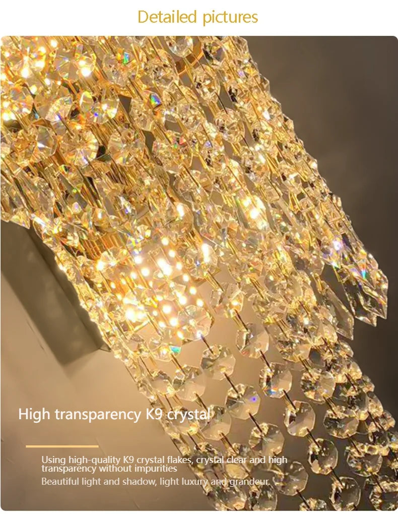 Luxurious Golden Crystal Wall Lamp - Led Wall Lamp. Suitable For Living Room, Bedroom, Corridor And Home Decoration.