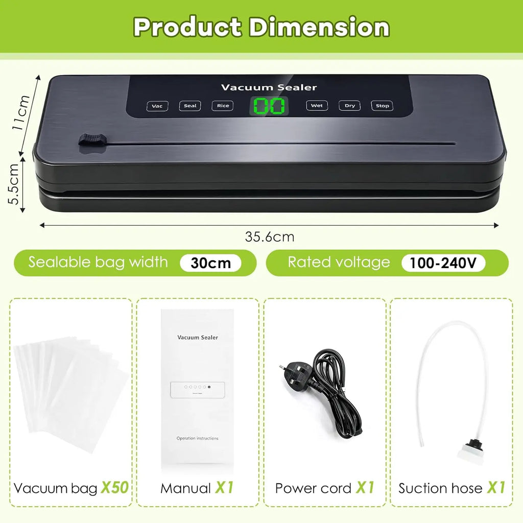 Vacuum Sealer,Automatic Food Vacuum Sealer,5 modes,with 10 sealing pockets and built-in cutter for sealing of wet and dry food