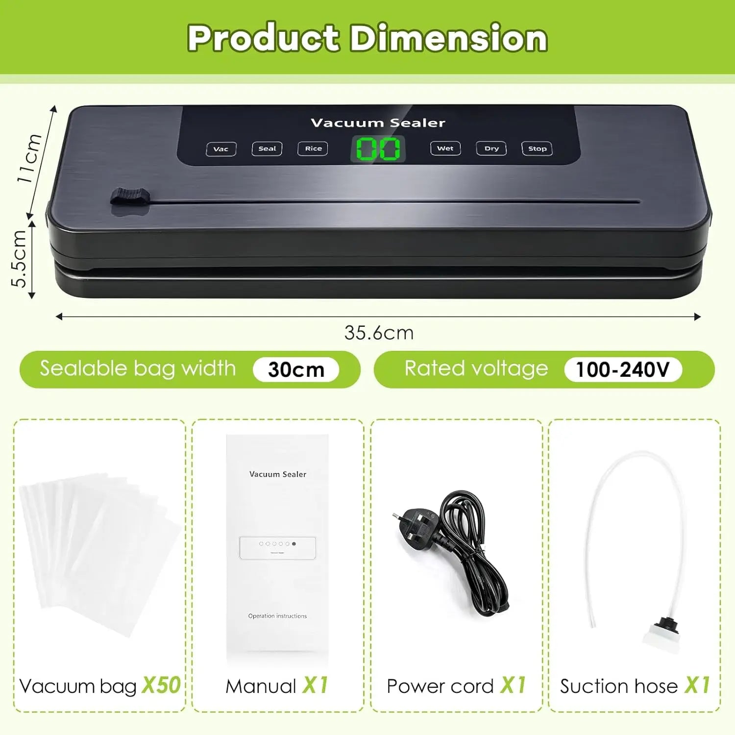 Vacuum Sealer,Automatic Food Vacuum Sealer,5 modes,with 10 sealing pockets and built-in cutter for sealing of wet and dry food