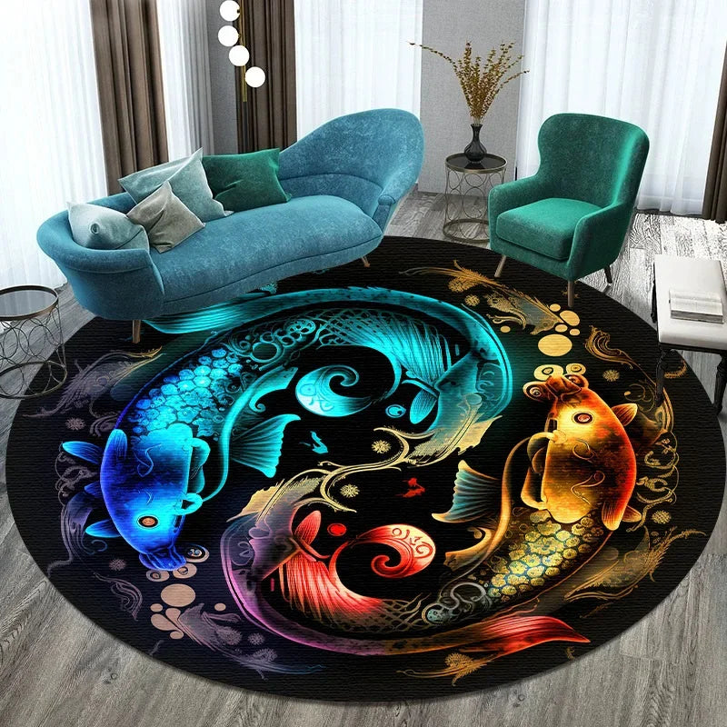Large Round Carpet Rug Living Room Bedroom Decoration Anti Slip Tree of Life Mat Dragon Lion Tiger Yin Yang Tai Chi Carpet Rugs