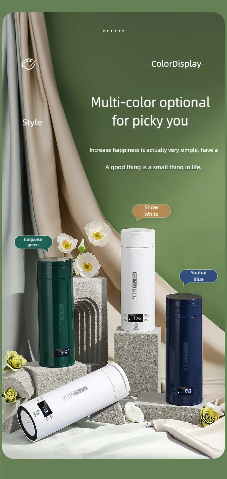 JFBONIN Electric Kettles Portable Tea Coffee Kettle Travel Boil Water Thermal Cup Anti-Scald Water Bottle English Menu
