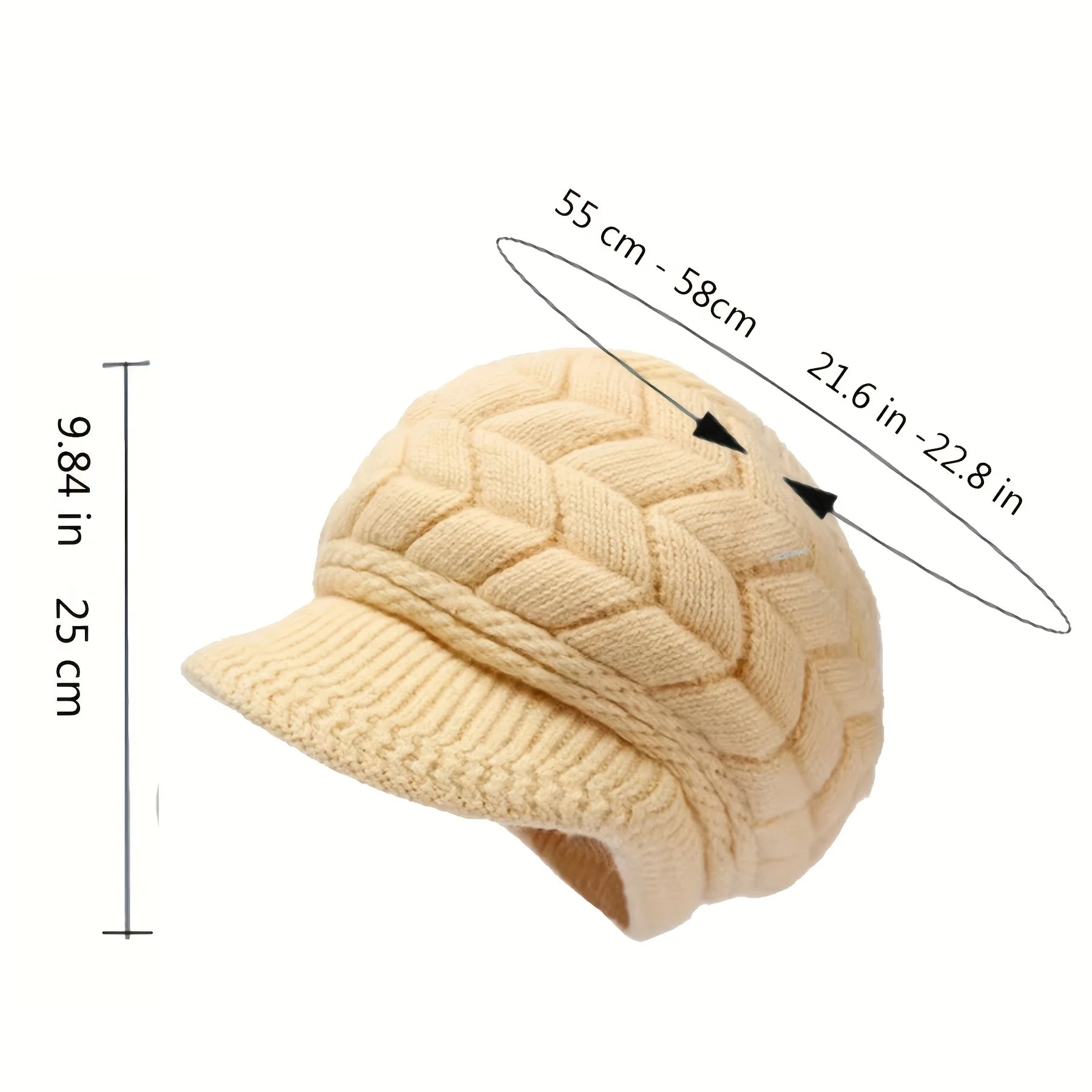 Retro women's winter warm knitted cap, cold weather running, camping, walking fashionable skiing cap with sun hat