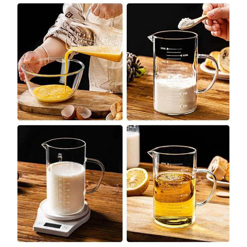 YWDL Food Grade Glass Measuring Cups Kettle Kitchen Milk Tea with Lid and Handle Laboratory Beaker Measuring Mug 250-1000ML