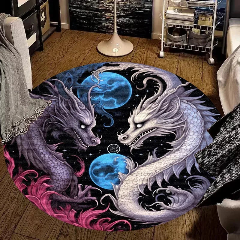 Large Round Carpet Rug Living Room Bedroom Decoration Anti Slip Tree of Life Mat Dragon Lion Tiger Yin Yang Tai Chi Carpet Rugs