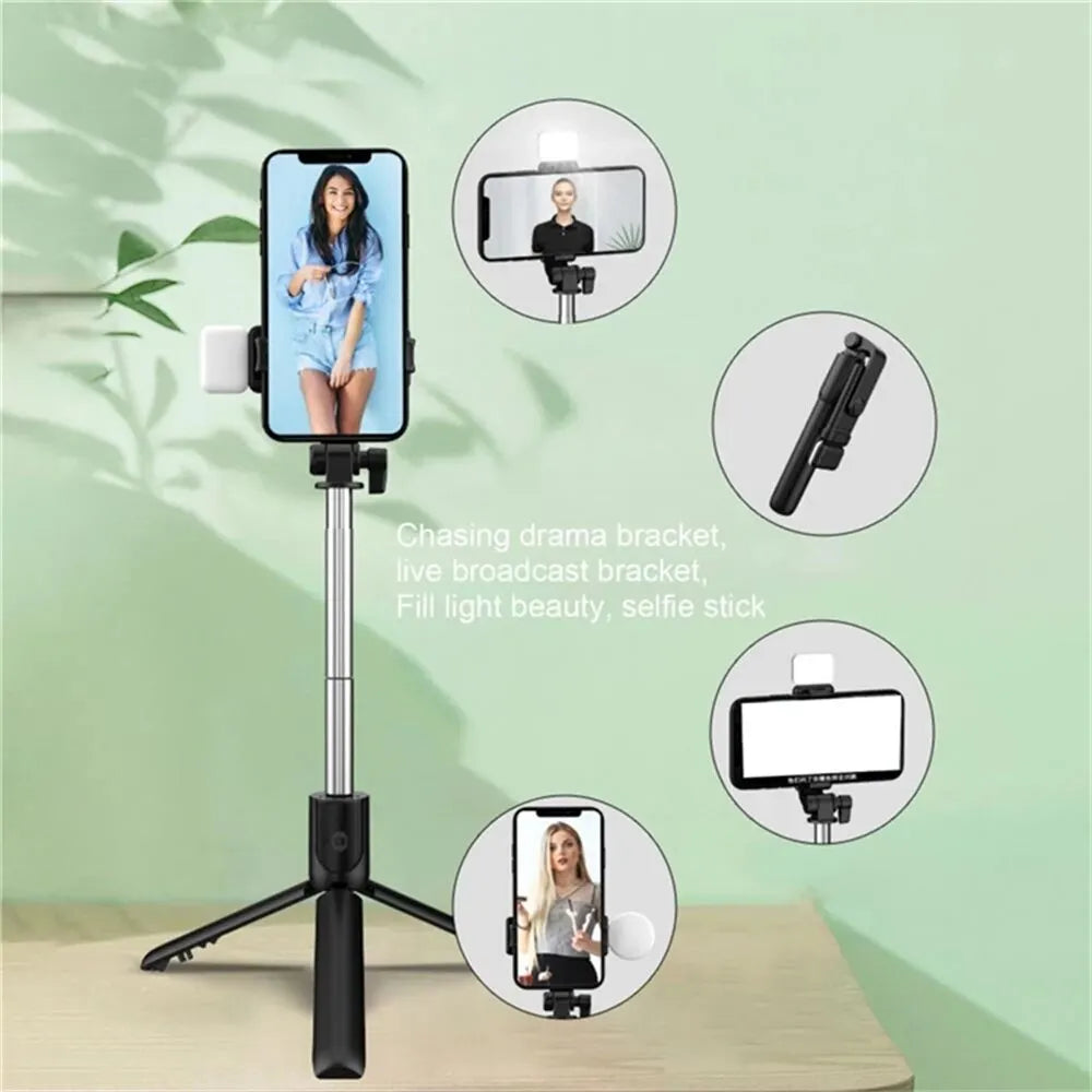 Phone Selfie Stick Tripod Bluetooth Remote Wireless Selfi Stick Phone Holder With Beauty LED Fill Light For Phone Live Streaming
