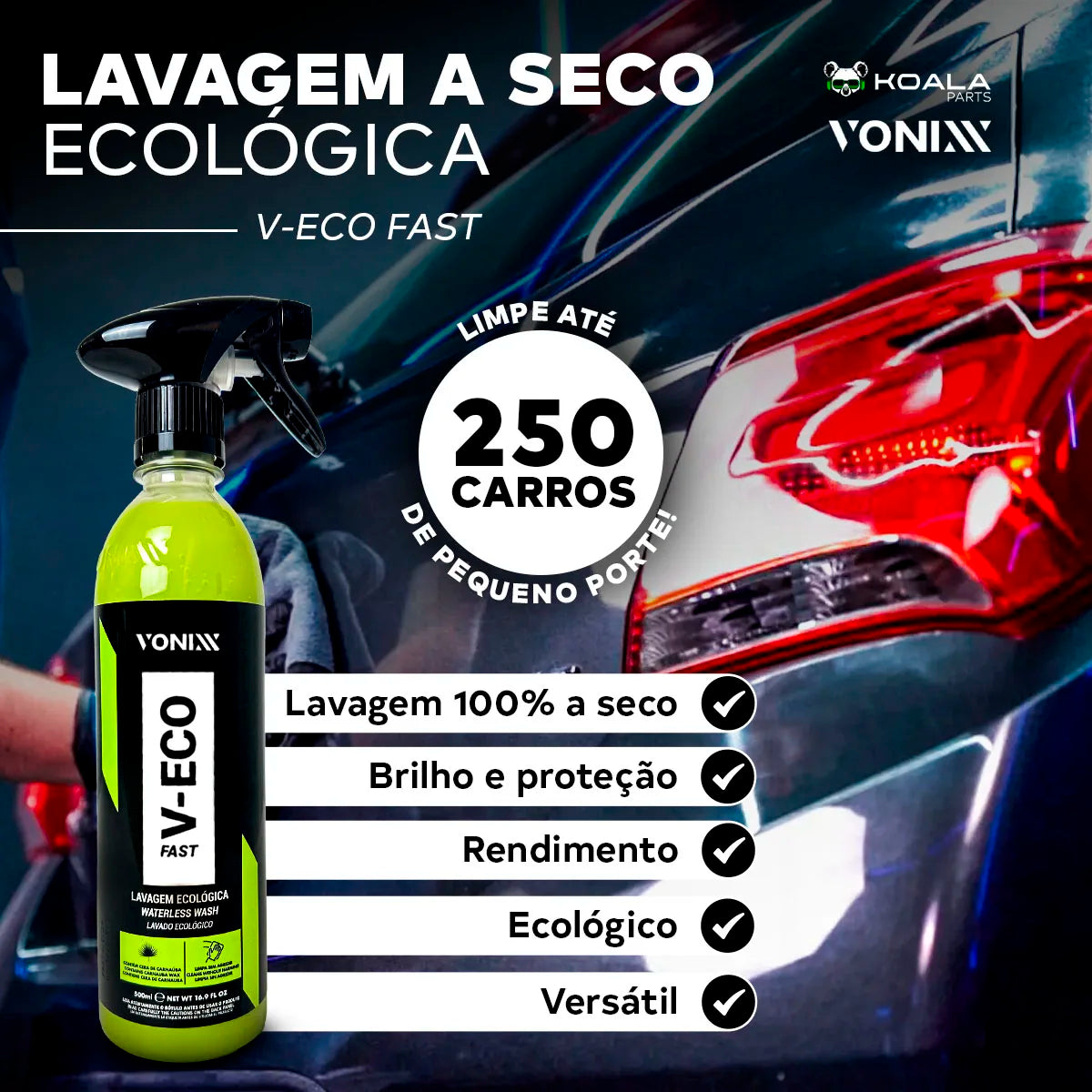 Car Dry Wash Kit Moto V-Eco C/Carnauba Wax 500ml + Verse Plastic Rubber 1.5L Vonixx