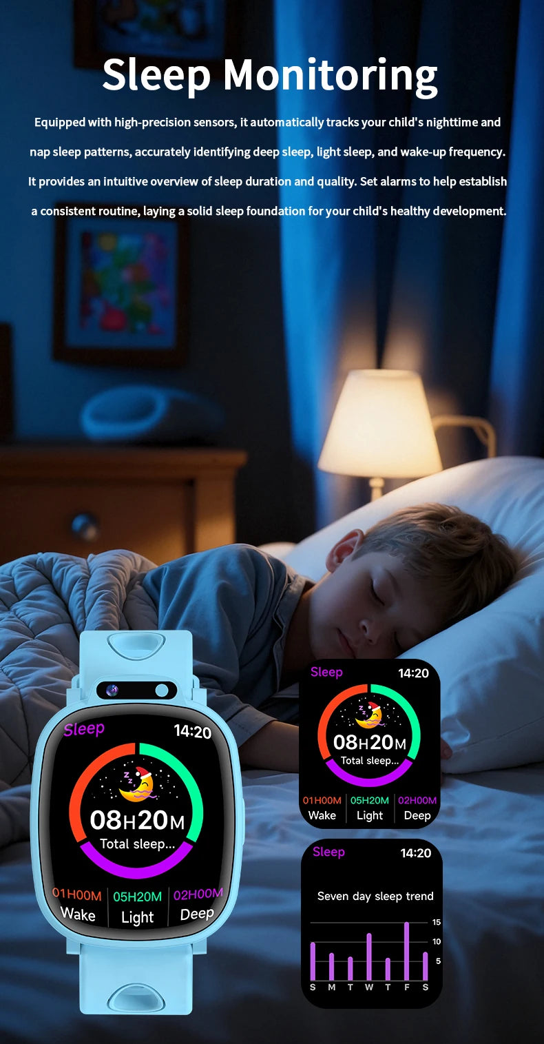 LAXASFIT Kids Smart Watch HD Touchscreen Front Camera Sleep Tracking 18 Educational Games Alarm Clock Holiday Gift For Children