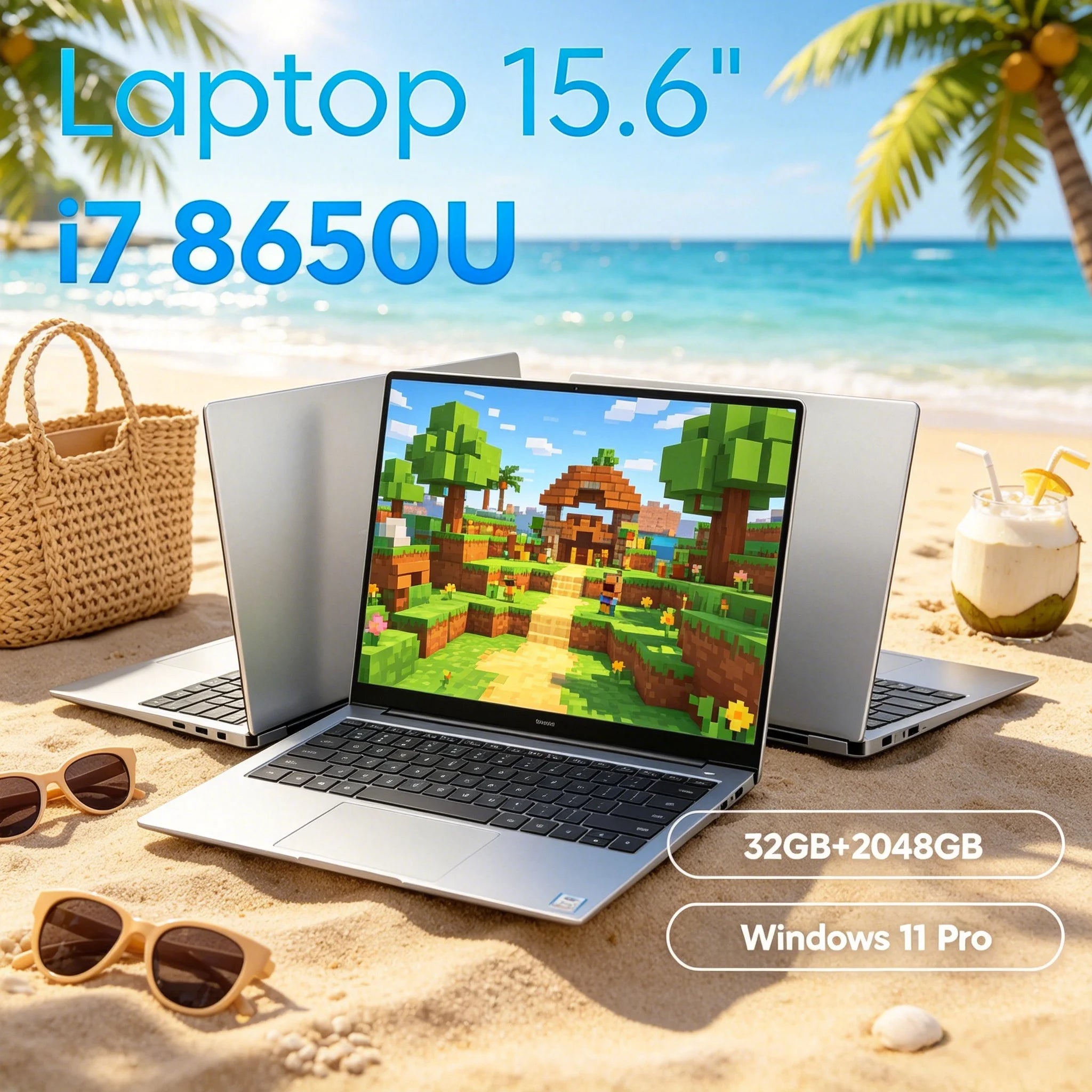 15.6" Thin Body Laptop I7-8650U Processor Large Memory 2TB M.2 SSD Windows 11 Home Business Portable Computer
