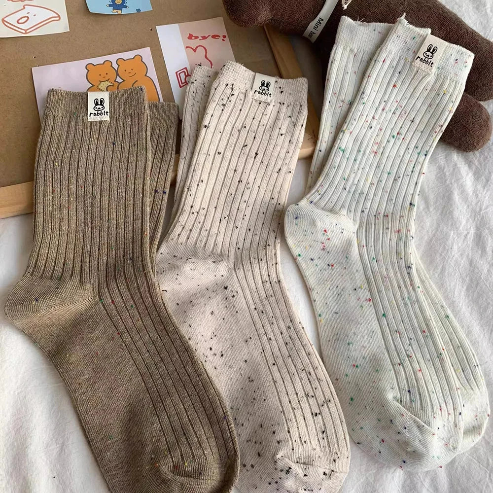 4 Pairs Women Cartoon Print Mid Tube Socks Fashionable Spring Summer Sweat Absorbing Breathable Soft Comfortable Casual Socks