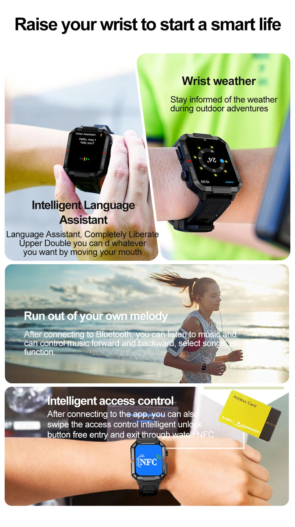 ChiBear NFC GPS Bluetooth Call Smart Watch 1.99'' HD Screen 120+ Sports Fitness Watch Outdoor Weather IP68 Waterproof Smartwatch