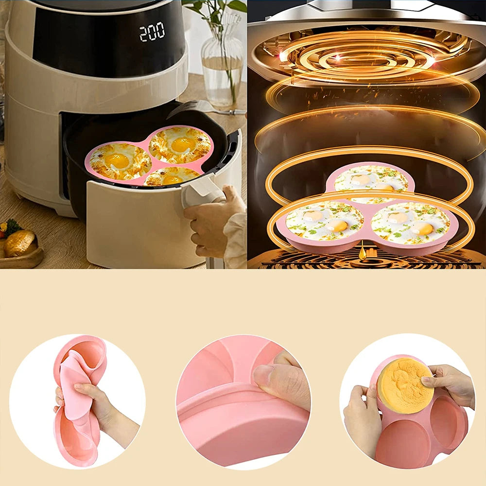 Silicone Egg Mold Air Fryer Egg Pan Reusable 3-Cavity Muffin Cake Baking Mould Kitchen Cooking Accessories