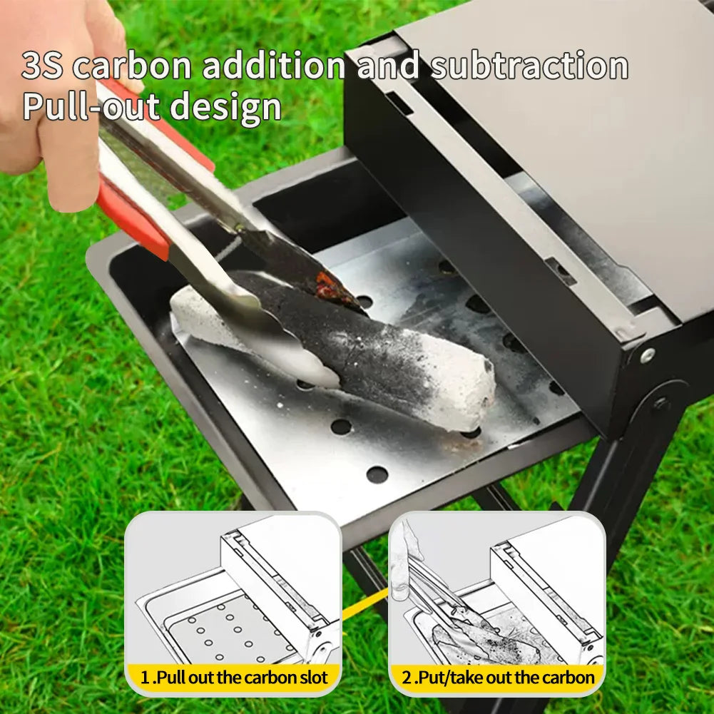 Portable BBQ Charcoal Grill BBQ Tool Kit Outdoor Cooking Camping Picnic Beach Portable BBQ Black