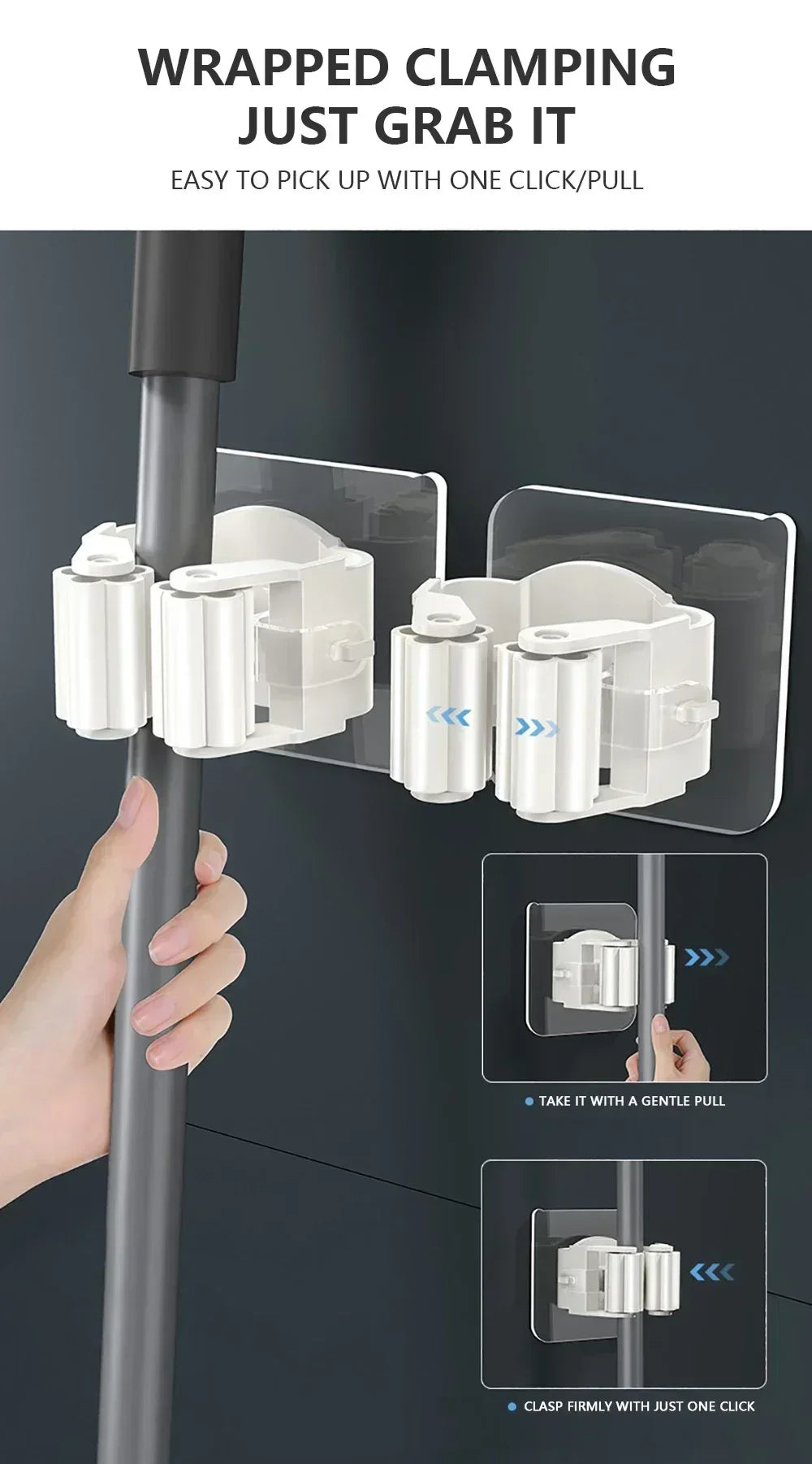 Home Storage Rack wall hanging shelf Bathroom  shower holder storage Traceless Hook Mop Organizer Waterproof Broom Hanger