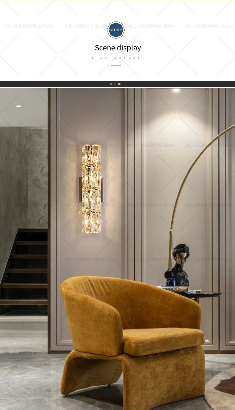 Light Luxury Crystal Wall Lamp Creative Villa Living Room TV Background Wall Lamp Network Red Modeling wall Bedroom Bedside Lamp