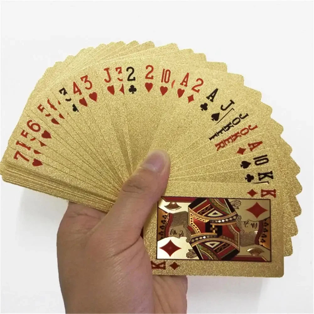 55pcs Golden Playing Entertain Cards Gold Foil Pokers Set Magic Cards 24K Gold Plastic Foil Pokers Durable Waterproof Cards