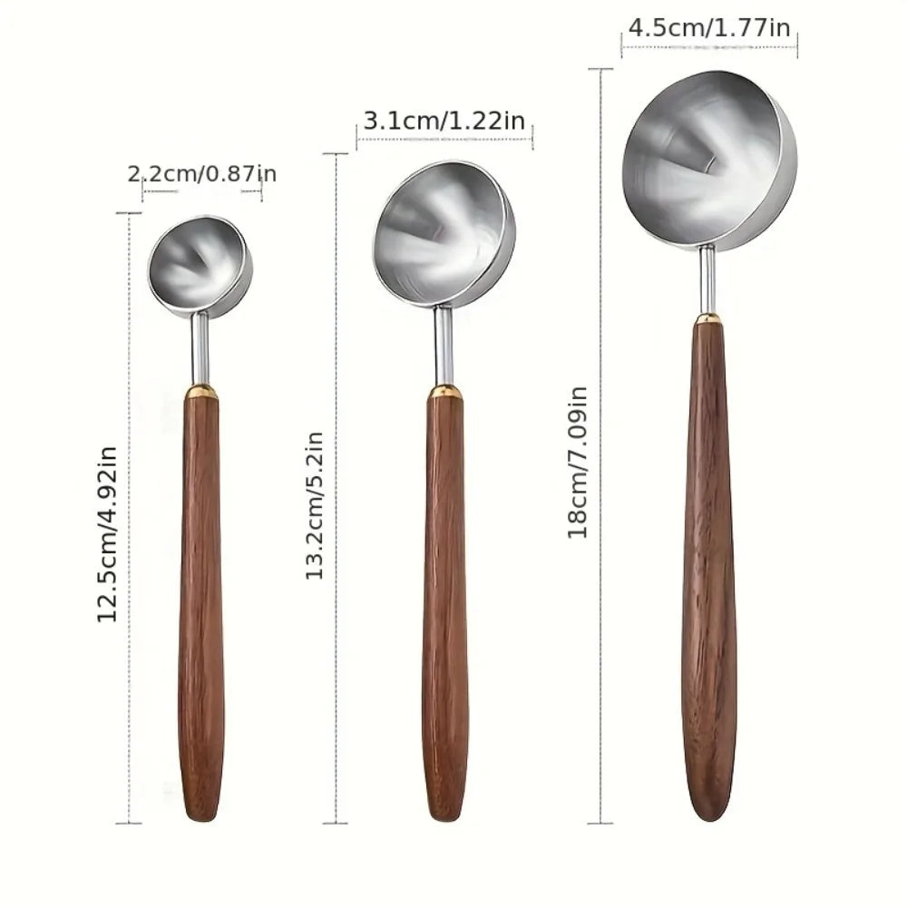 30ml Walnut Wood Coffee Scoop Stainless Steel Long Handle Measuring Spoon for Coffee Tablespoon Kitchen Tool Cafe  Accessories