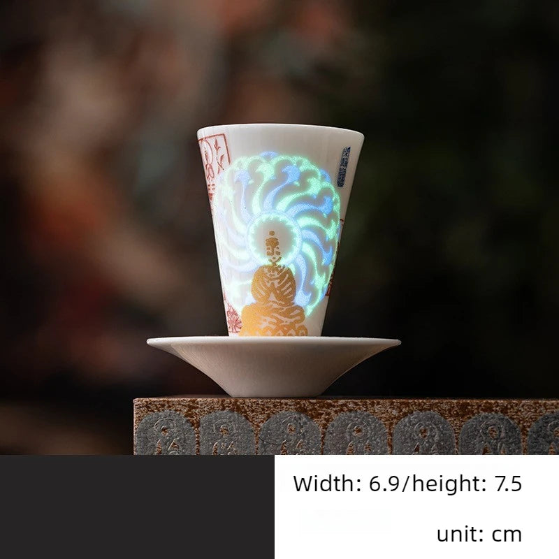 Chinese Style Dunhuang Buddhist Luminous Ceramic Tea Cup Personal Master Cup Household Drinking Gift Teacup