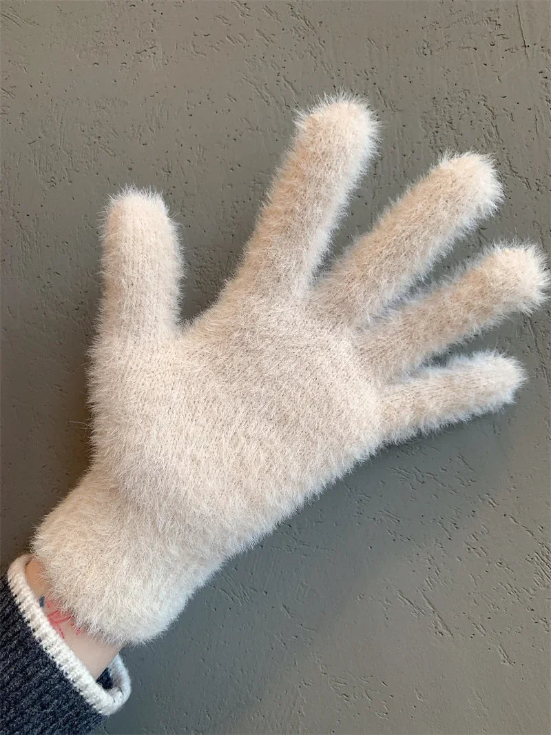 Fashion Winter Mink Velvet Five Finger Gloves Plush Warm Cold-proof Gloves Women Outdoors Cycling Solid Color Wistiti Mittens