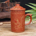 Handmade Dragon Beauty Purple Clay Tea Mug with Lid and Infuser, Ceramic Water Mug, Handmade Drinkware, Office Teacup