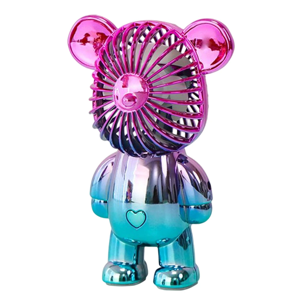Graffiti Bear Electric Fan USB Rechargeable Desktop Fan Electroplating Gradient 3-speed for Camping Outdoor Travel