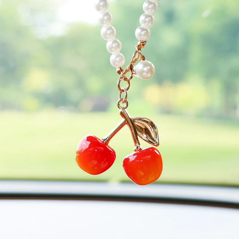 Cute fruit cherry car pendant, exquisite cherry car decoration, creative car rearview mirror hanging accessory