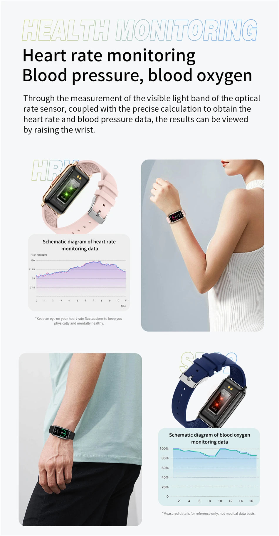 Smart Bracelet Women Smartwatch Men Heart Rate Blood Oxygen Waterproof Sport Fitness Smart Band Watch Call Reminder Ladies+Gift