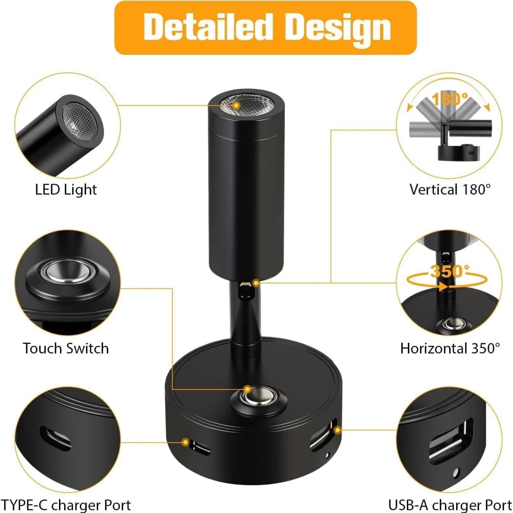 Tokili 12/24V Dimmable LED Spotlight w/ Touch Dimmer & Dual USB Ports, Reading Light for RV, Truck, Marine, Trailer, Off-Road