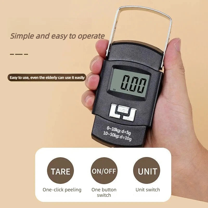 Electronic Kitchen Scale 50kg Capacity, LCD Digital Readout, Compact Hook Scale for Kitchen, Travel and Shipping Use