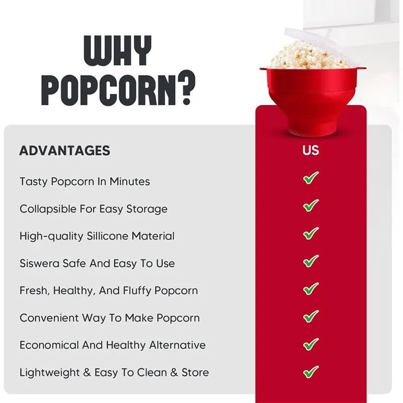 Silicone Microwave Popcorn Popper BPA Free Collapsible Popcorn Bowl Microwavable Pop Corn Maker with Lid Dishwasher Safe