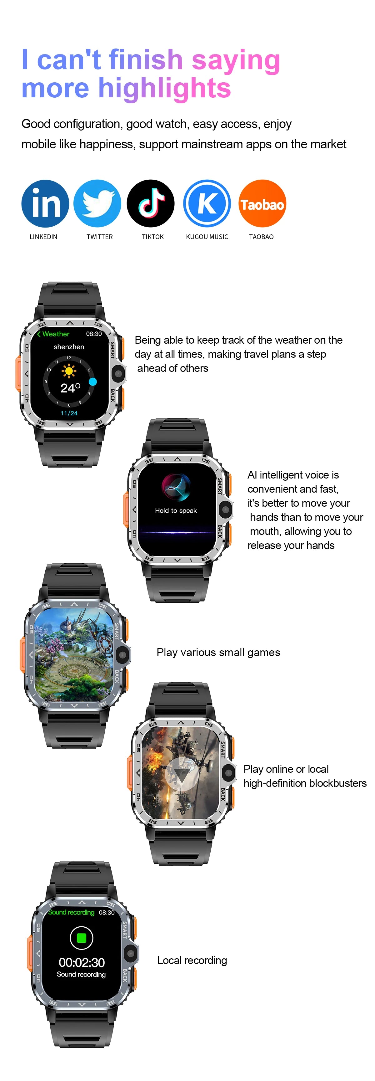 4G Smart Watch Android 8.1 4GB RAM 128G ROM Wifi Dual Camera SIM Card Fitness Tracker Google Play Heart Rate Rugged Smartwatch