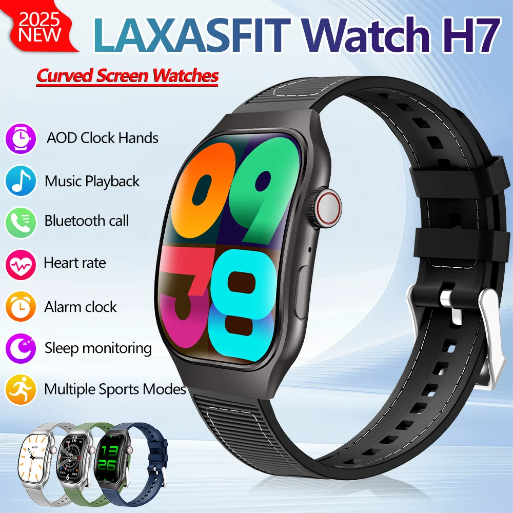 LAXASFIT New Slim Smart Watch Men's 2.01-inch AMOLED Curved Display Bluetooth Talk Sports Fitness Tracking Smartwatch Women's