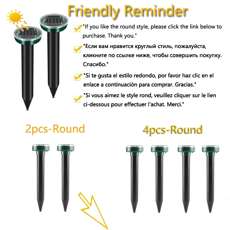 2Pcs Solar Outdoor Mole Groundhog Repellent Stakes Ultrasonic Gopher Repeller Vole Deterrent Waterproof Sonic Repellent Spikes