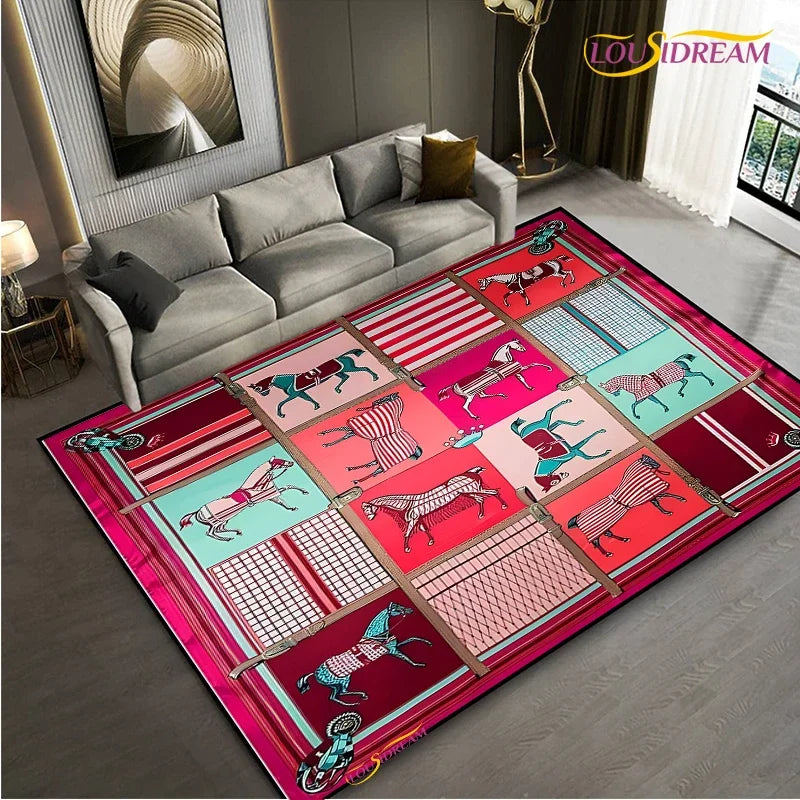 Fashion Ethnic Frame Horse Carpet Living Room bedroom yoga rugs kitchen Door Kids Un-Slip Mats Alfombra birthday gift Poster Mat