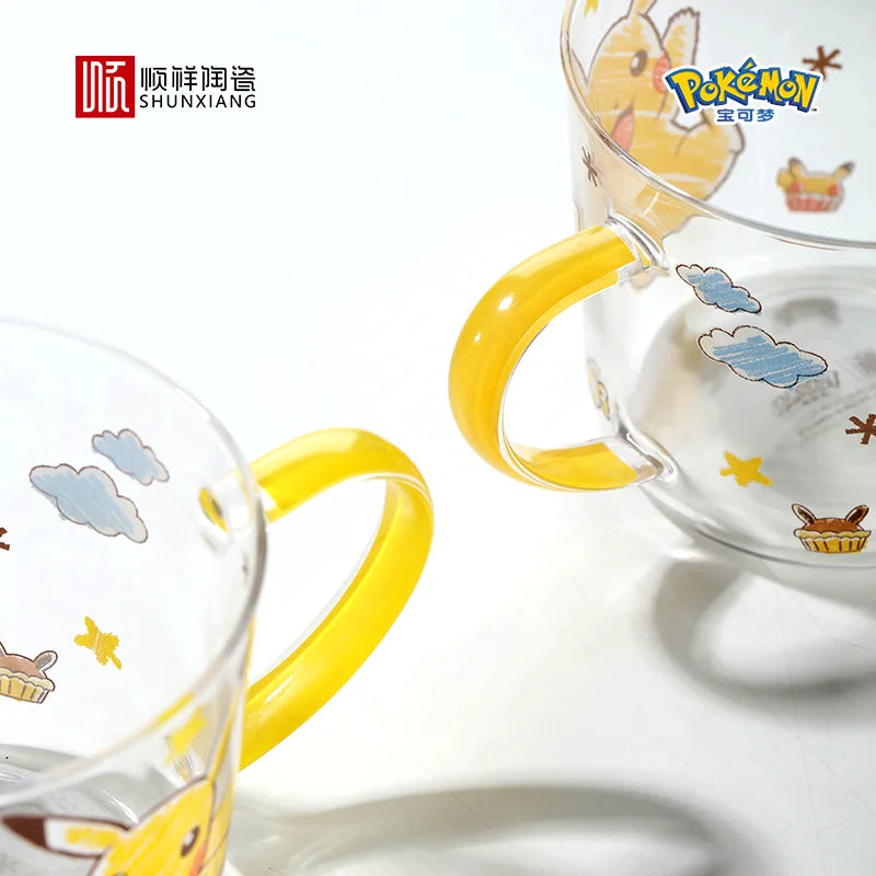 SHUNXIANG Pokémon Pikachu Glass Mugs Milk Cup Cute Drink Tableware Coffee Cup Kawaii  Transparent Water Cup with Handle Gift