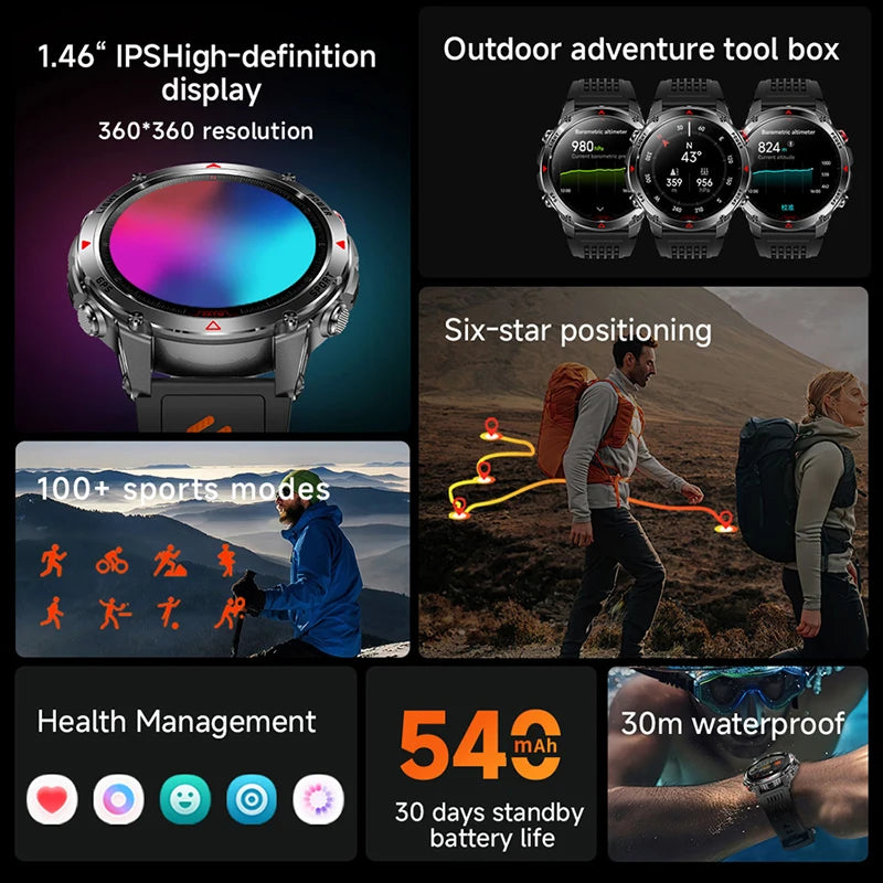 T-Rex 3 Built-in Dual-band GPS Smart Watch Men Smartwatch Compass Altimeter Barometric 5ATM IP69K Waterproof AMOLED HD Watches