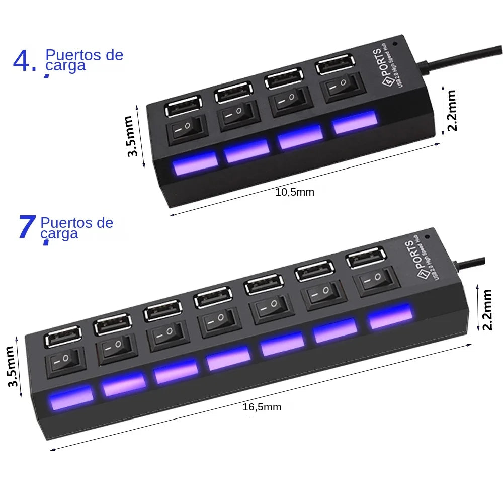 7 Ports USB 2.0 Hub USB Hub Multi USB Splitter Hub Use Power Adapter 4/7 Port Multiple Expander 2.0 USB Hub with Switch for PC