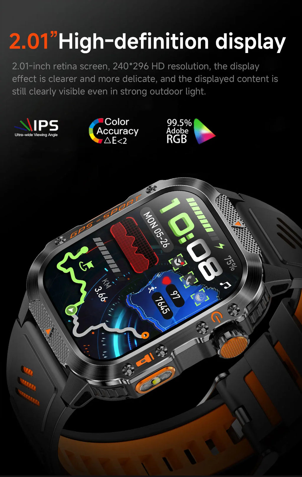 New Military Smartwatch Real GPS Compass Outdoor Smart Watch 3ATM Waterproof Sports Watches for Man Woman Electronics Clock 2025