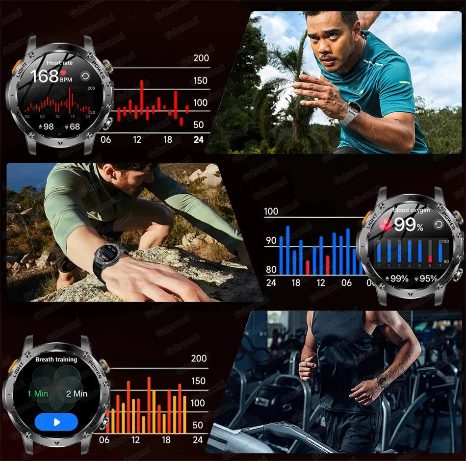 2025 New Military Grade Men 1000mAh Super Large Battery Smart Watch GPS 3ATM Waterproof Bluetooth Call Sports Fitness Smartwatch