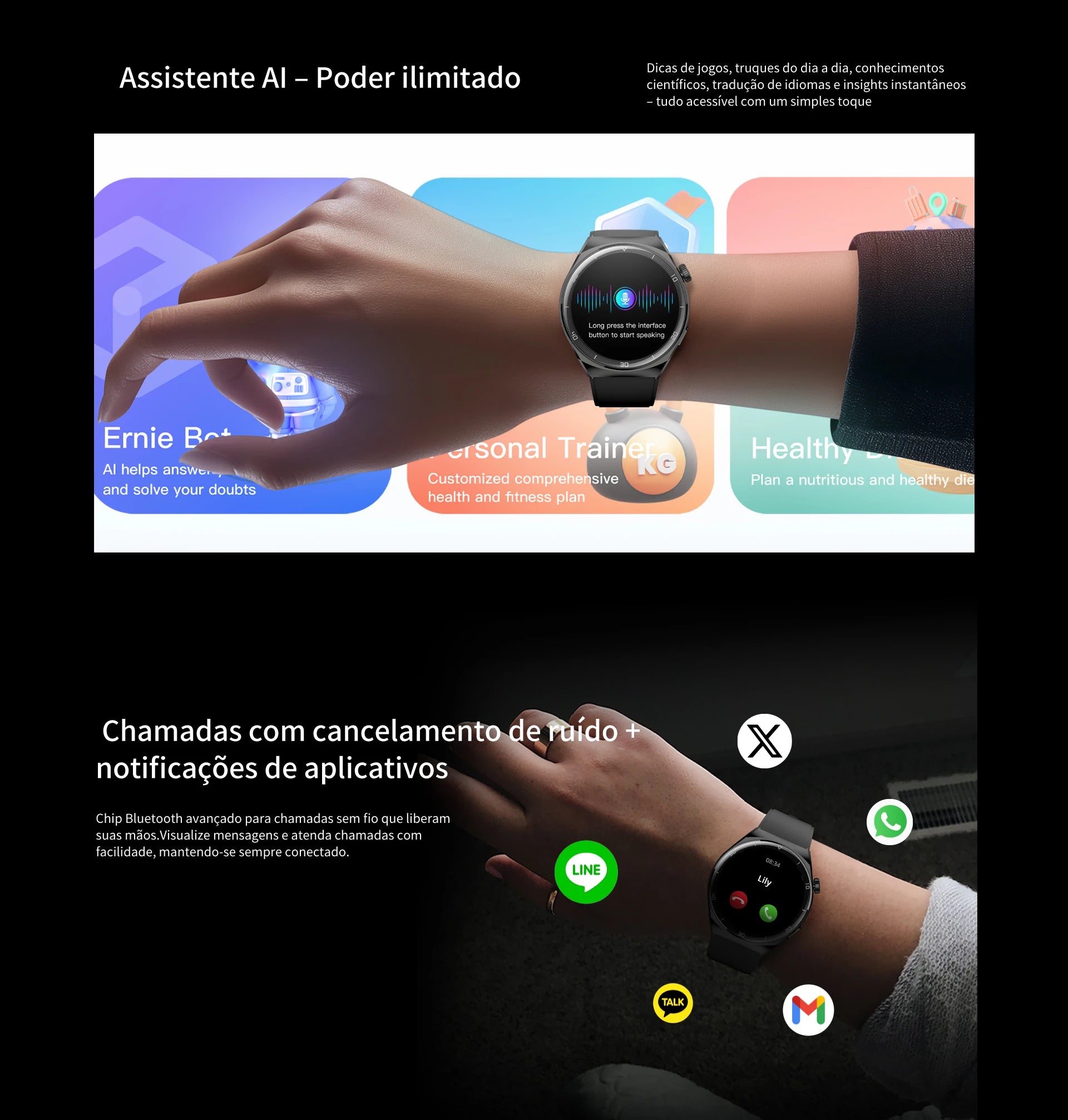 NEXA 2 Relógio Inteligente com de 300mAh Tela HD AMOLED Caixa de Liga de Zinco à Prova d'Água IP68 para Esportes ao Ar Livre