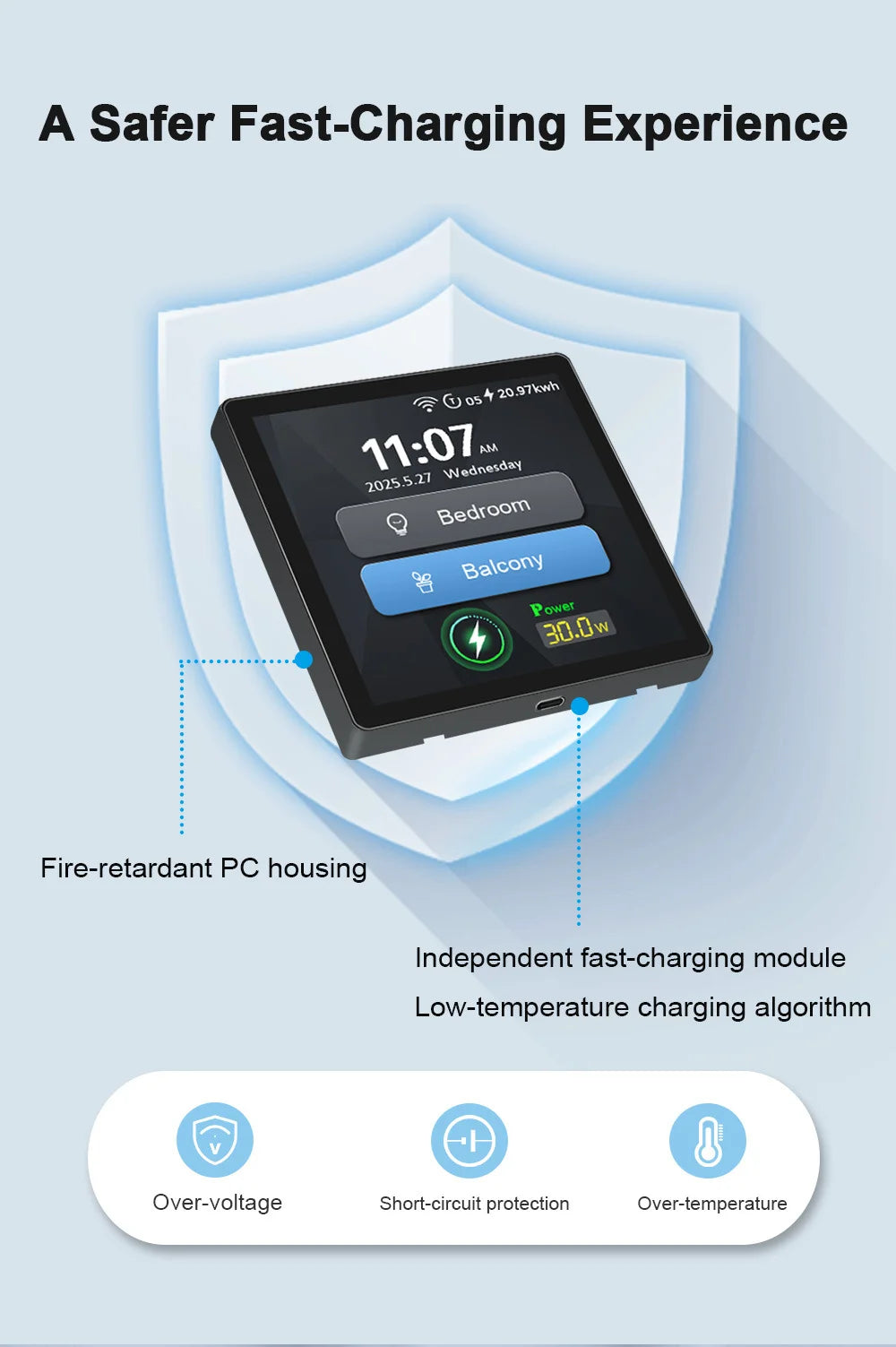 Tuya Smart Home 4-Inch Touch Screen Dual Control Switch 30w Fast Charging Intelligent Control Rechargeable Intelligent Switch