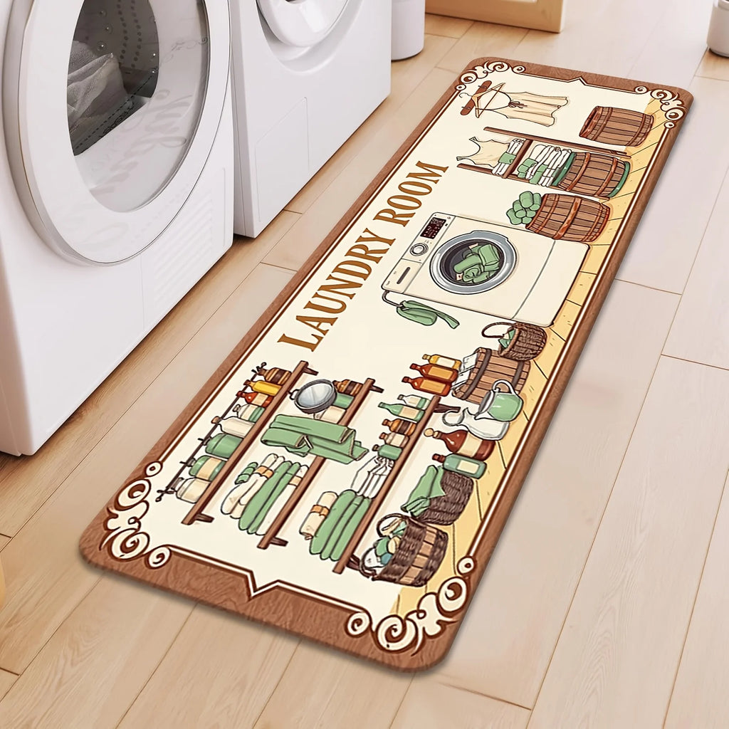 Laundry Room Floor Mat, Non-Slip Flannel Rug, Washable Durable Soft Carpet for Kitchen Hallway Office, Aesthetic Home Decor