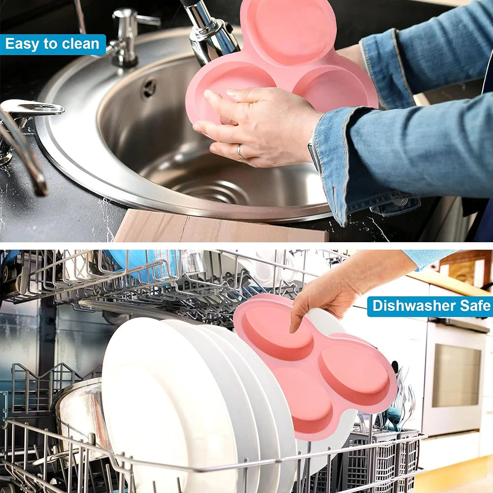 Silicone Egg Mold Air Fryer Egg Pan Reusable 3-Cavity Muffin Cake Baking Mould Kitchen Cooking Accessories