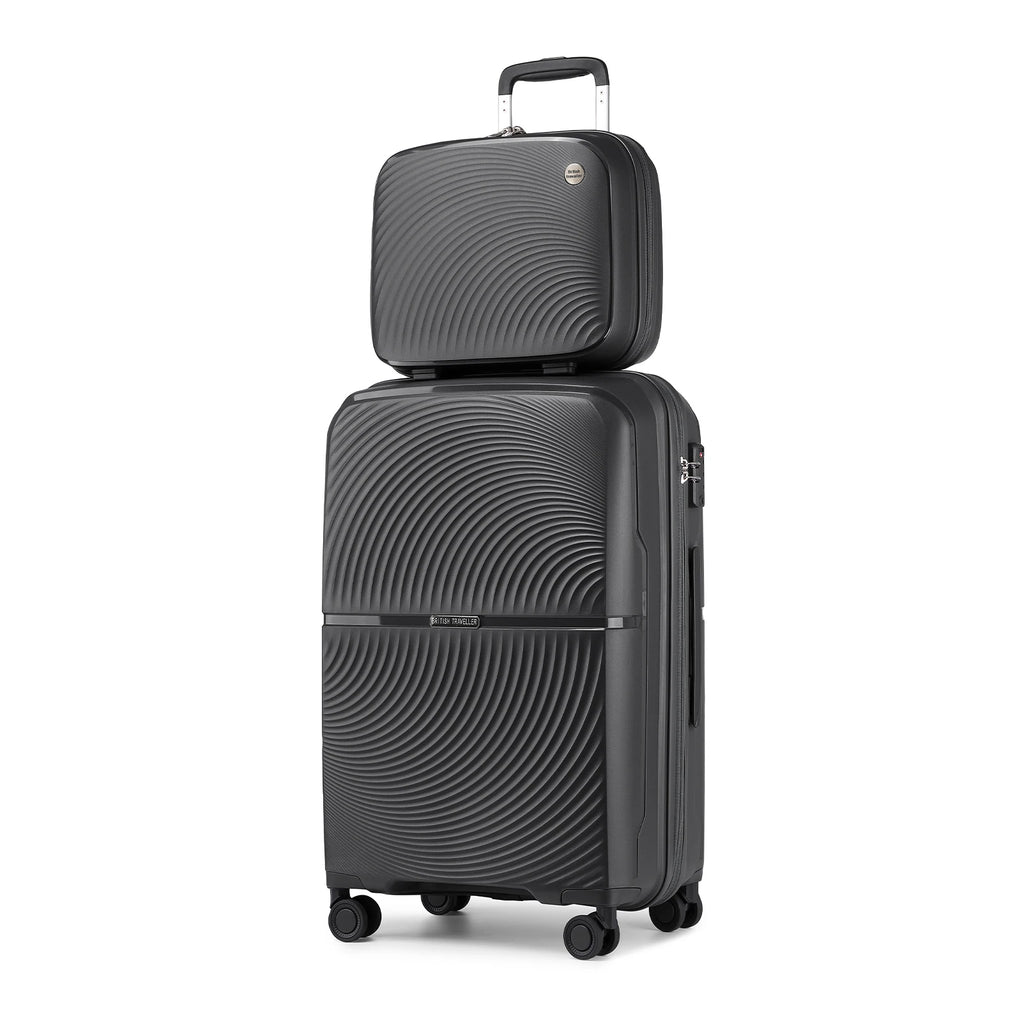 British Traveller 2 Piece Luggage Set 14+20 Inch, PP Hard Shell Suitcase with TSA Lock & Silent Spinner Wheels, Portable Carry-On Luggage for Business & Short Trips