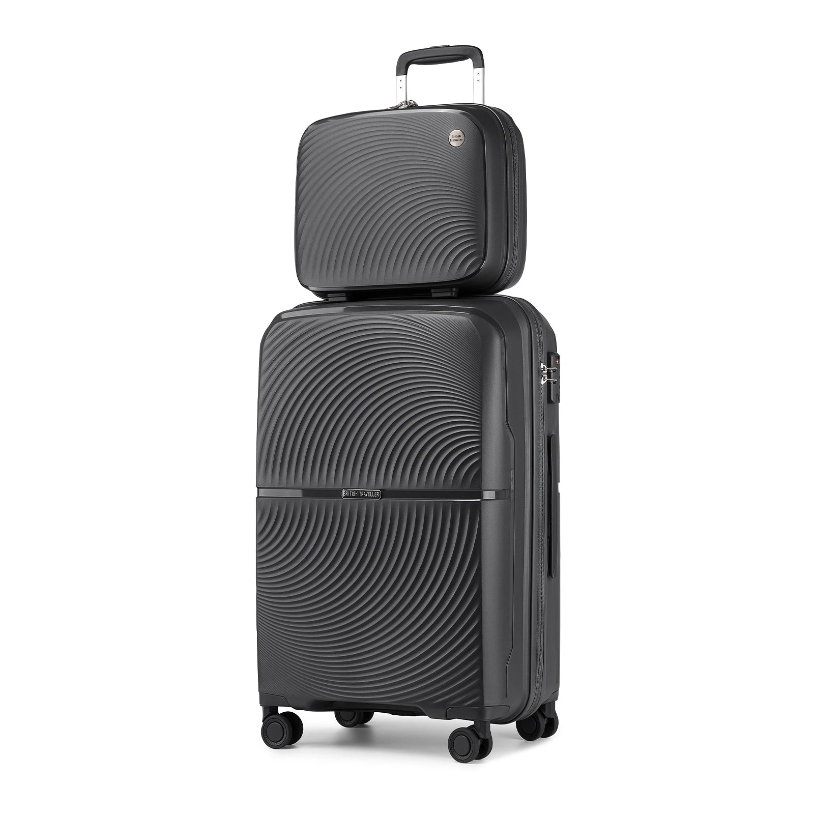 British Traveller 2 Piece Luggage Set 14+20 Inch, PP Hard Shell Suitcase with TSA Lock & Silent Spinner Wheels, Portable Carry-On Luggage for Business & Short Trips